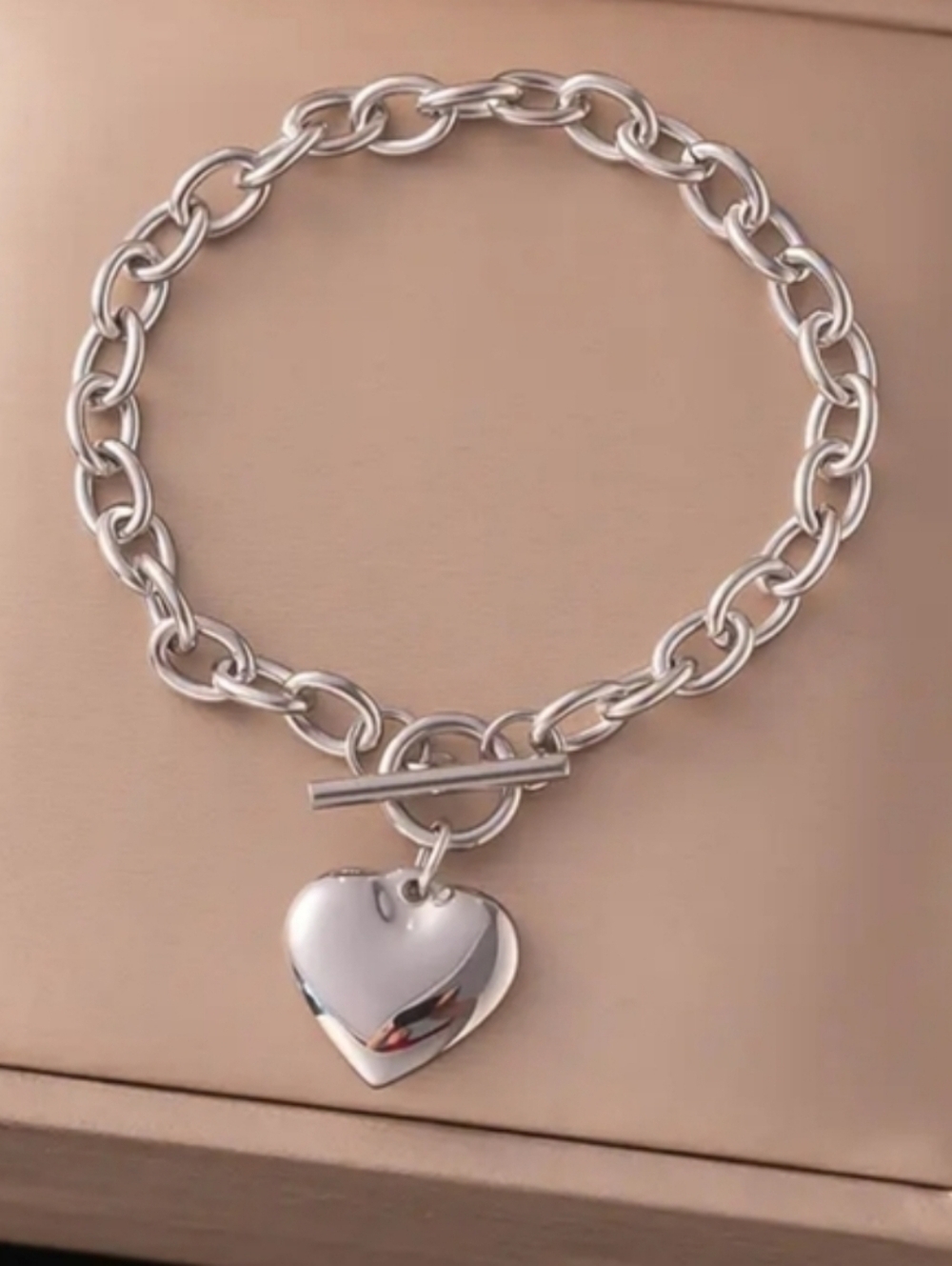 Chunky Titanium Steel Heart Statement Bracelet